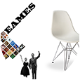 Silla de plástico moldeado con base metálica utilizada para la mesa de centro con estructura Eames del vertedero esta lleno de Picassos